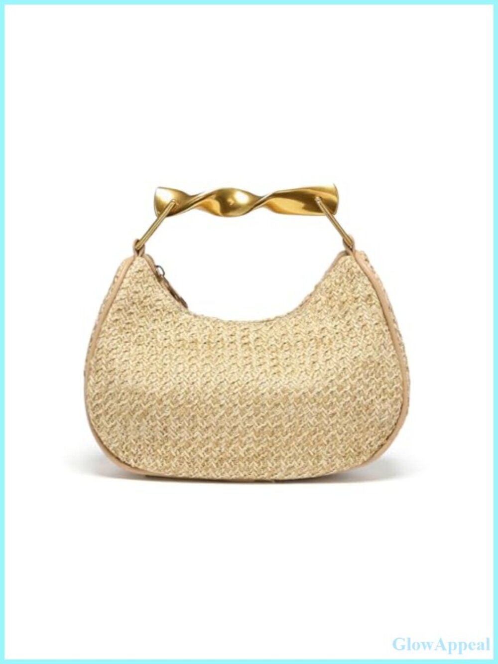 Woven Straw Hobo Tote Handbag Spiral Metal Handle Mini Beach Bag